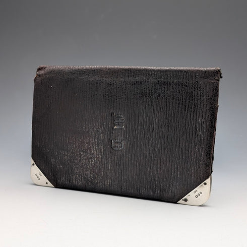 1895年英國古董純銀皮革雙折錢包,亨利馬歇爾設計