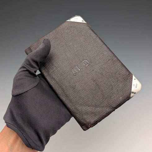 1895年英國古董純銀皮革雙折錢包,亨利馬歇爾設計