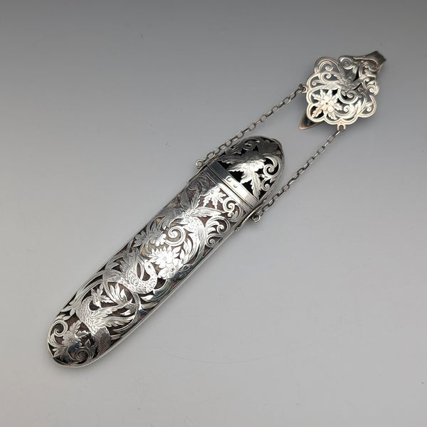 1897 British Antique Sterling Silver Chateau Lacquer Eyeglass Case, George Unite