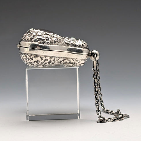 1898 British Antique Sterling Silver Coin Case with Chain by Henry Matthews