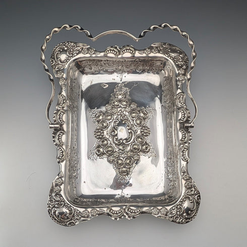 英国アンティーク 後期ビクトリアン シルバープレート製 可動ハンドルバスケット