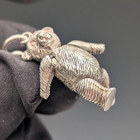 1910年頃 英国アンティーク 純銀製 極太アルバートチェーン 62g テディベアフォブ