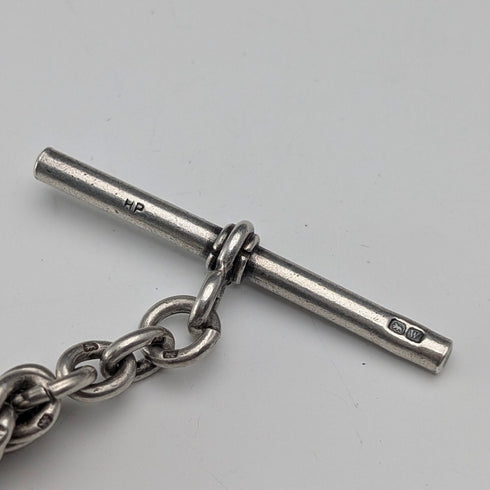 1921 British Antique Sterling Silver Morgan Dollar Fob with Extra Thick Double Albert Chain, 95g, Henry Pope