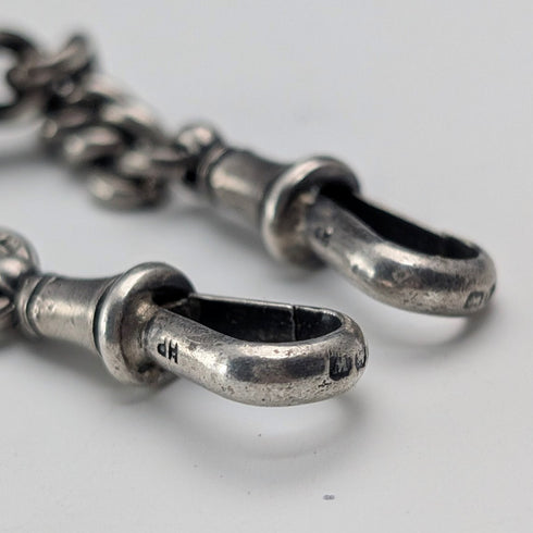 1921 British Antique Sterling Silver Morgan Dollar Fob with Extra Thick Double Albert Chain, 95g, Henry Pope