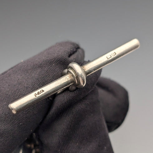 1920年英國古董純銀阿爾伯特鏈,52克,配純銀維斯塔鏈盒