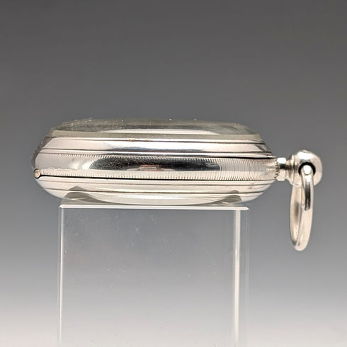 1881 British antique John Cowgill sterling silver pocket watch with key winding mechanism, 53mm diameter, in good working order