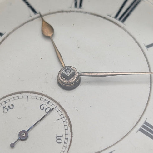 1881 British antique John Cowgill sterling silver pocket watch with key winding mechanism, 53mm diameter, in good working order