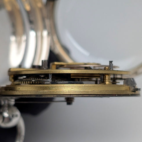 1881 British antique John Cowgill sterling silver pocket watch with key winding mechanism, 53mm diameter, in good working order