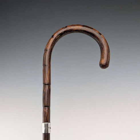 1908年 英国アンティーク ブラウンシャフト 曲がりハンドル 純銀装飾 軽量ステッキ 杖 80cm