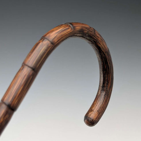 1908年 英国アンティーク ブラウンシャフト 曲がりハンドル 純銀装飾 軽量ステッキ 杖 80cm