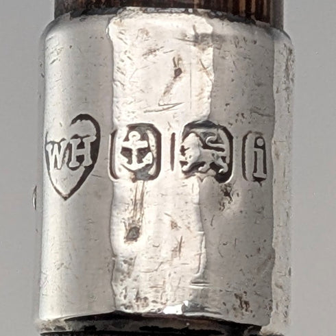 1908年英國古董棕色桿,弧形手柄,純銀裝飾輕便手杖,80厘米