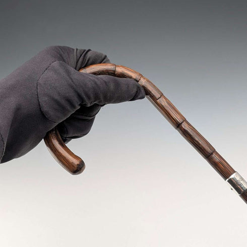 1908年 英国アンティーク ブラウンシャフト 曲がりハンドル 純銀装飾 軽量ステッキ 杖 80cm