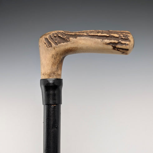 19 世紀晚期英國古董黑色桿手杖,配馬尺,鹿角手柄,93 厘米