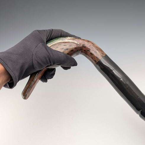 英國復古扭曲黑色桿手杖,配彩繪鴨頭手柄,94 厘米