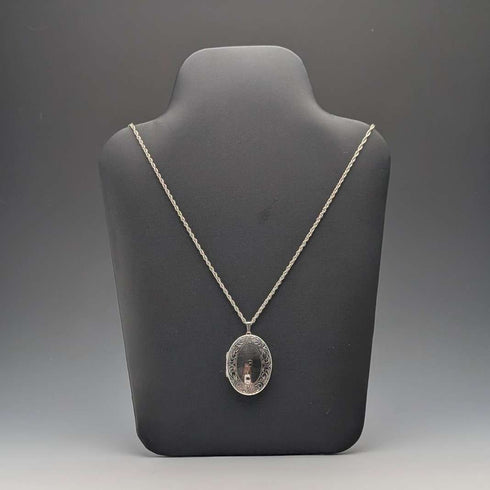 British Vintage Sterling Silver Oval Locket Pendant with Sterling Silver Necklace, 20g Total, JAM