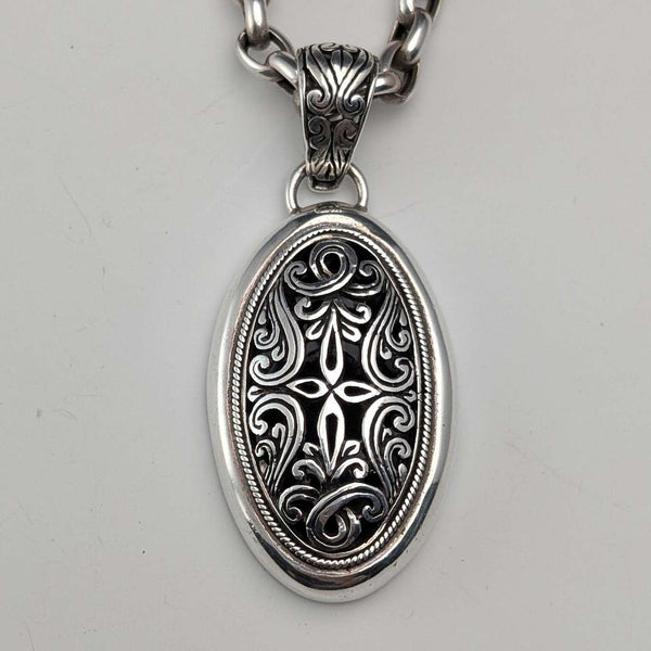 Vintage Pure Silver Openwork Pendant & Thick Pure Silver Azuki Chain Necklace, Total 28g, POM