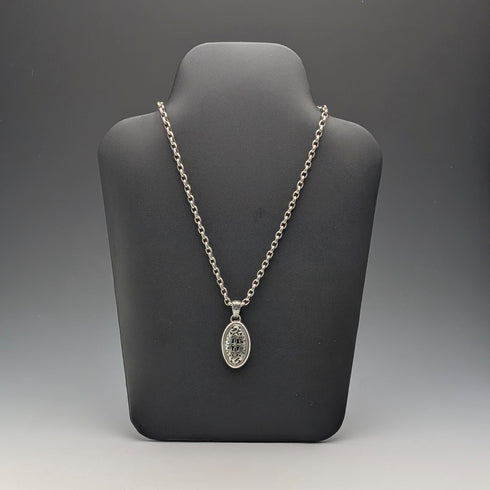 ヴィンテージ 純銀透かしペンダント& 極太純銀アズキチェーンネックレス 計28g POM