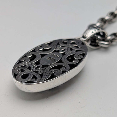 Vintage Pure Silver Openwork Pendant & Thick Pure Silver Azuki Chain Necklace, Total 28g, POM