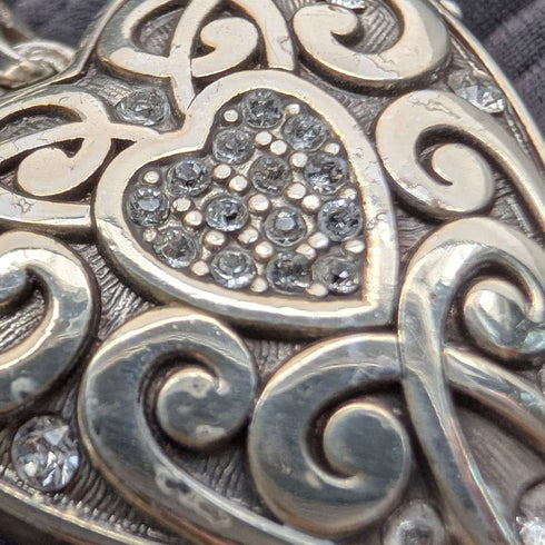 Vintage silver plated heart locket pendant with necklace