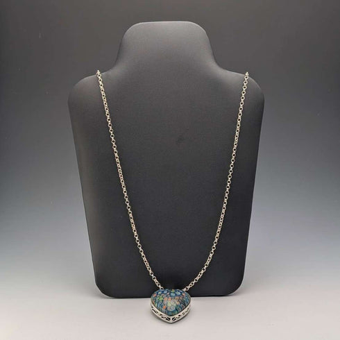 Vintage Millefiori Glass & Sterling Silver Pendant & Sterling Silver Azuki Chain Necklace, Total 80g