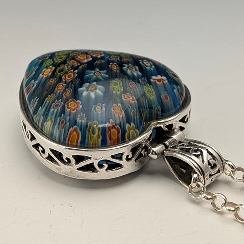 ヴィンテージ ミルフィオリガラス&純銀ペンダント& 純銀アズキチェーンネックレス 計80g