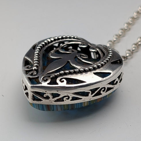 ヴィンテージ ミルフィオリガラス&純銀ペンダント& 純銀アズキチェーンネックレス 計80g