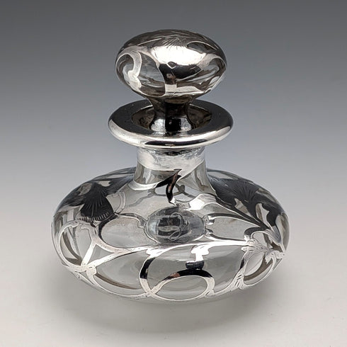 米国アンティーク アール・ヌーヴォー シルバーオーバーレイ ガラス パフュームボトル 香水瓶 Alvin