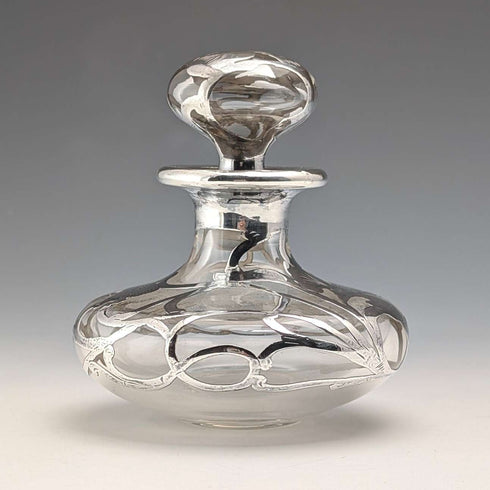 Antique American Art Nouveau Silver Overlay Glass Perfume Bottle, Alvin