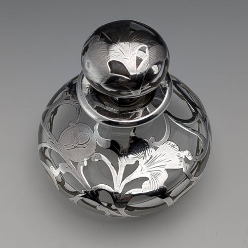 米国アンティーク アール・ヌーヴォー シルバーオーバーレイ ガラス パフュームボトル 香水瓶 Alvin