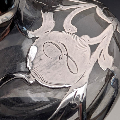 米国アンティーク アール・ヌーヴォー シルバーオーバーレイ ガラス パフュームボトル 香水瓶 Alvin