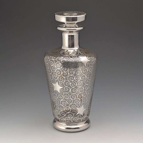 1950s French Vintage Silver Overlay Glass Decanter, Saint Graal