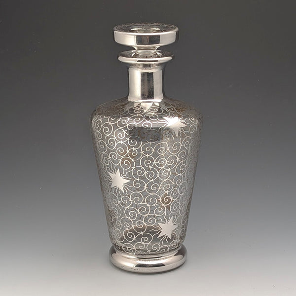 1950s French Vintage Silver Overlay Glass Decanter, Saint Graal