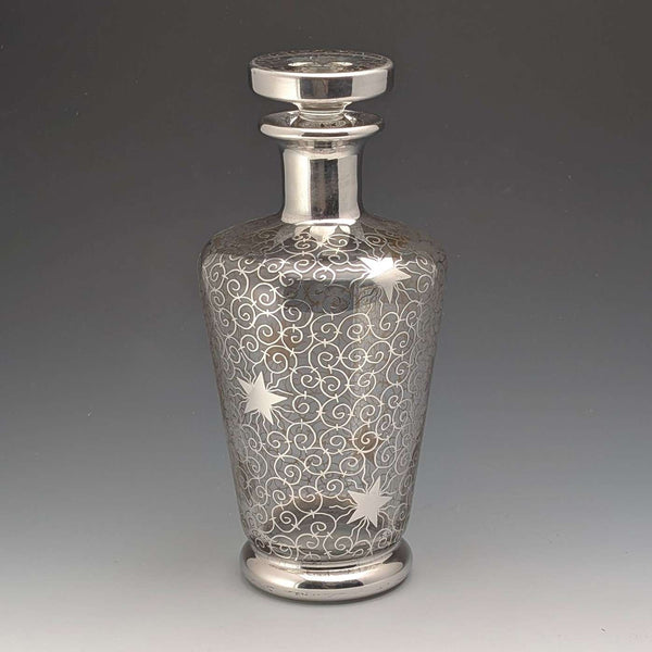 1950s French Vintage Silver Overlay Glass Decanter, Saint Graal