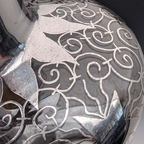 1950s French Vintage Silver Overlay Glass Decanter, Saint Graal