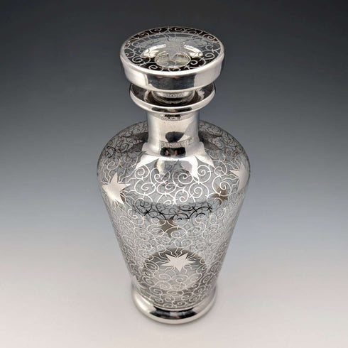 1950s French Vintage Silver Overlay Glass Decanter, Saint Graal