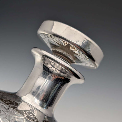 1950s French Vintage Silver Overlay Glass Decanter, Saint Graal