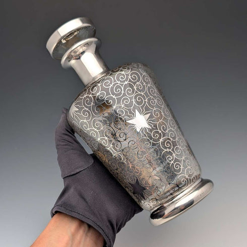 1950s French Vintage Silver Overlay Glass Decanter, Saint Graal