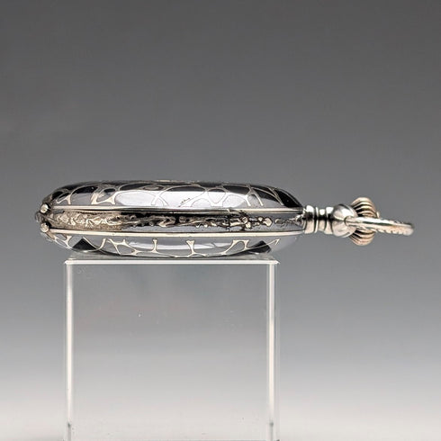 古董美國懷錶,未簽名,銀色黑金裝飾,獵錶殼,運作良好