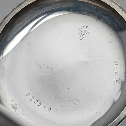 古董美國懷錶,未簽名,銀色黑金裝飾,獵錶殼,運作良好