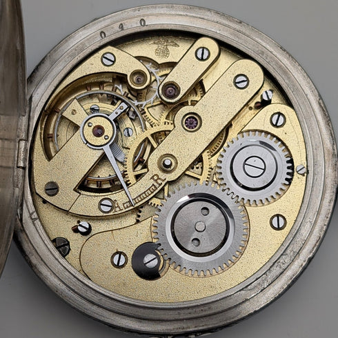 古董美國懷錶,未簽名,銀色黑金裝飾,獵錶殼,運作良好