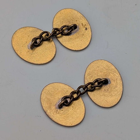 British Vintage Floral Rold Gold Oval Cufflinks