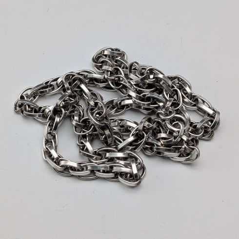 British Vintage Sterling Silver Double Azuki Chain Necklace, 55cm, 30g, B&P