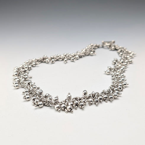 英国ヴィンテージ 純銀製 ビーズドロップチェーン ネックレス52cm 87g HH