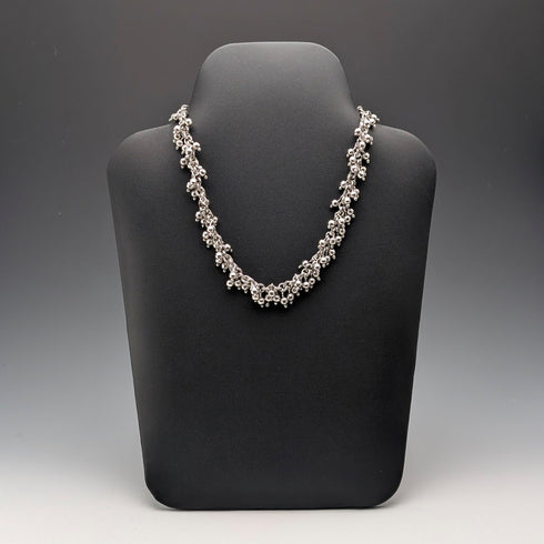 英国ヴィンテージ 純銀製 ビーズドロップチェーン ネックレス52cm 87g HH