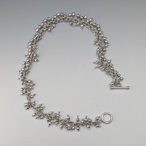 英国ヴィンテージ 純銀製 ビーズドロップチェーン ネックレス52cm 87g HH