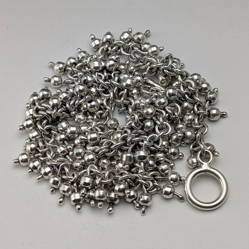 英国ヴィンテージ 純銀製 ビーズドロップチェーン ネックレス52cm 87g HH