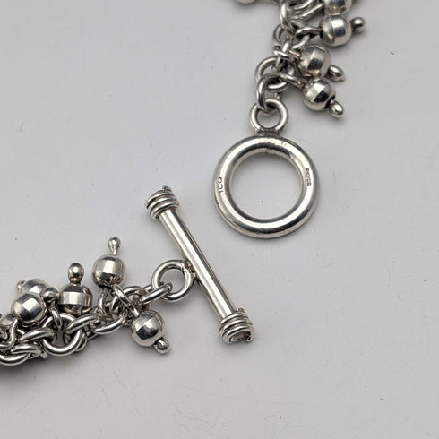 英国ヴィンテージ 純銀製 ビーズドロップチェーン ネックレス52cm 87g HH