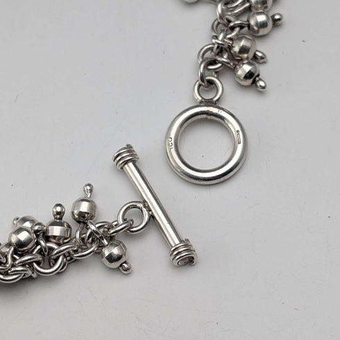 British Vintage Sterling Silver Beaded Drop Chain Necklace, 52cm, 87g, HH