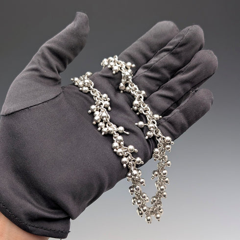 英国ヴィンテージ 純銀製 ビーズドロップチェーン ネックレス52cm 87g HH