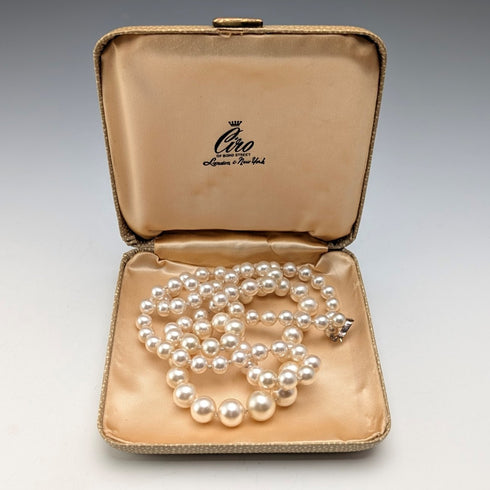 英国ヴィンテージ パールネックレス 70cm 9ctゴールド留め具 ケース付 Ciro